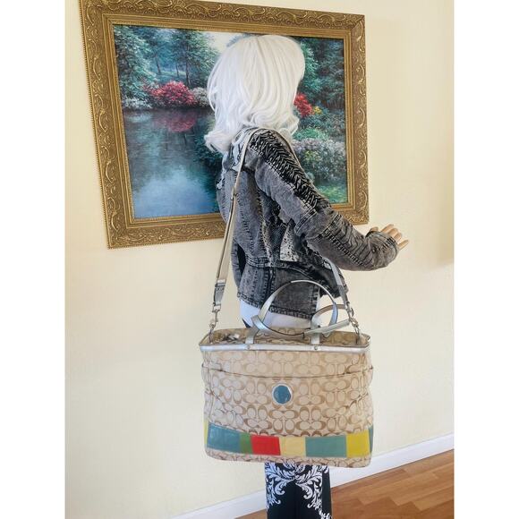 Vtg coach Large diaper bag canvas multicolored mosaic tote shoulder bag - Picture 3 of 10